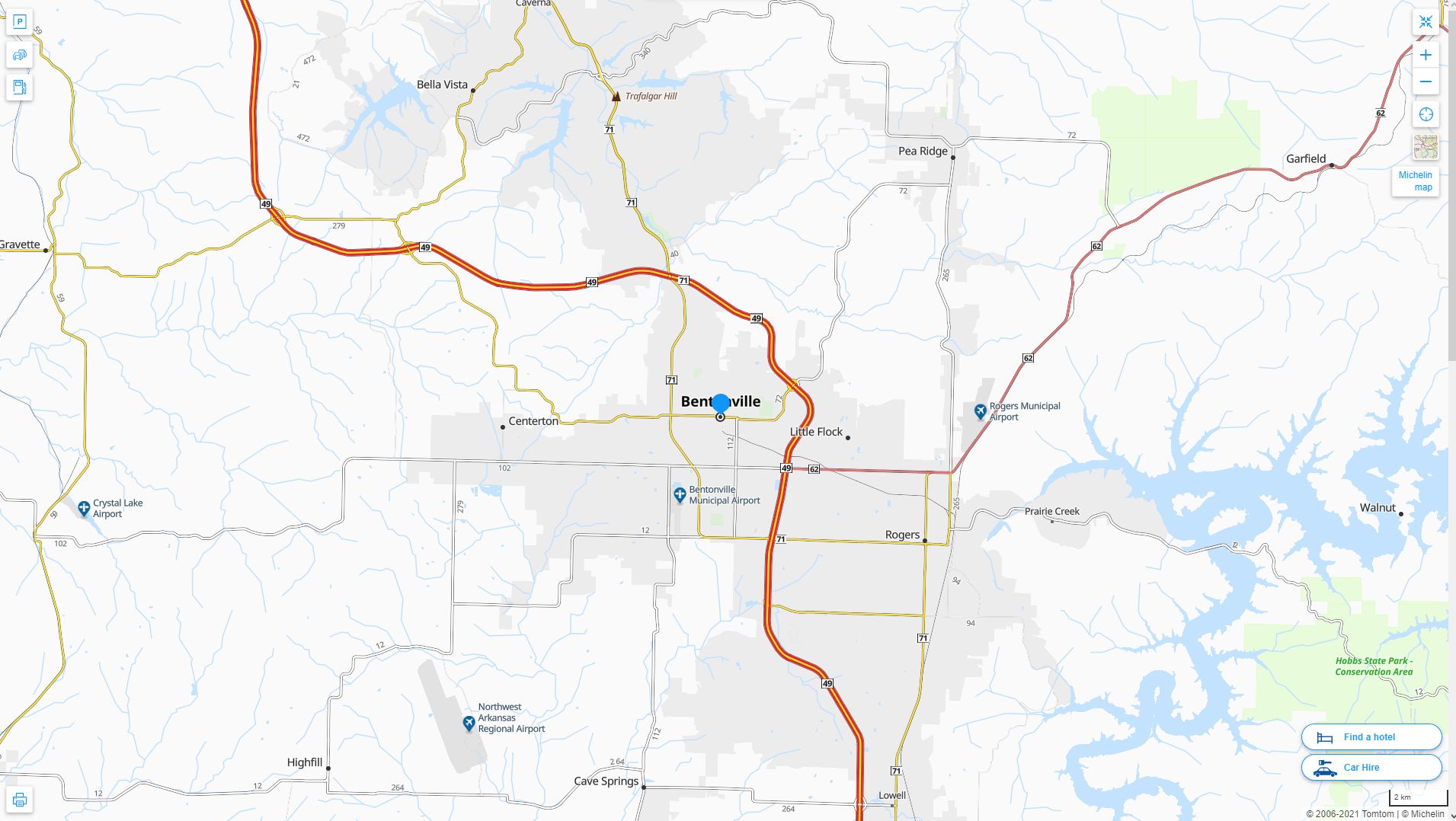 Bentonville Arkansas Highway and Road Map
